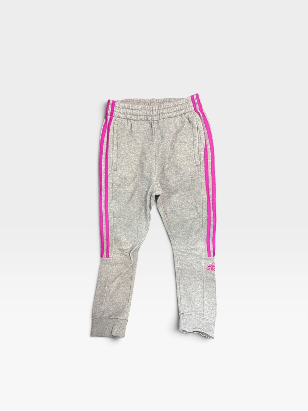 Adidas Kids' Gray Track Pants with Fuchsia Stripes- Medium (10/12)